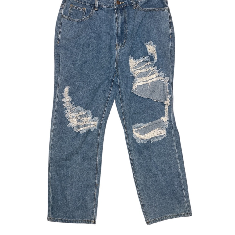 SHEIN| WOMENS HIGH RISE DISTRESSED DENIM BLUE JEANS